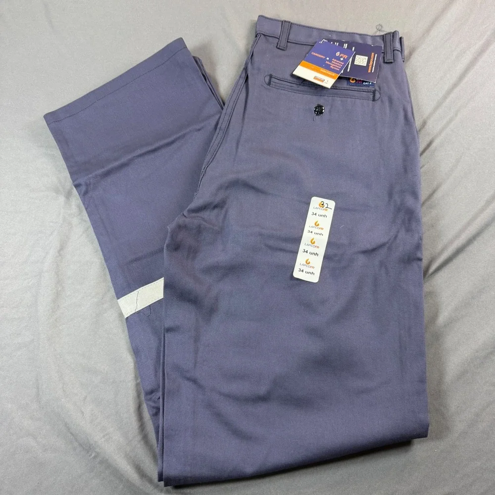 Lapco FR Navy Blue Flame Resistant Work Pants 34x32 Reflective Stripe CAT 2 NEW